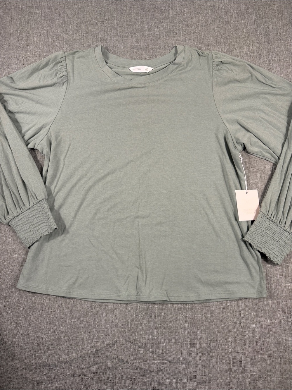 LC Lauren Conrad Sage Green Long Sleeve Smocked Cuff Top